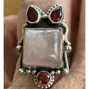Sterling Silver Garnet And Quartz Ring Size 7.75